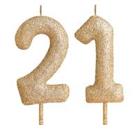 Cxryrzhe 21st Glitter Birthday Candles Gold Number 21 Candle Birthday Cake Topper Decorations for Birthday Party Wedding Anniversary Celebration Decor Supplies