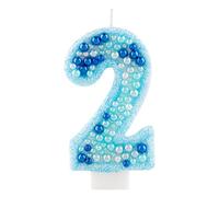 Cxryrzhe 2nd Birthday Candle Sweet Blue Number 2 Glitter Candle Bead Design Cake Topper Decorations for Girls Boy Women Party Decor Anniversary Celebrations Supplie