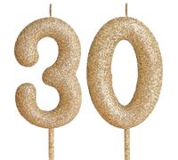 Cxryrzhe 30th Glitter Birthday Candles Gold Number 30 Candle Birthday Cake Topper Decorations for Girls Kids Adults Birthday Party Wedding Anniversary Celebration Decor Supplies