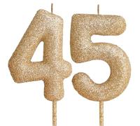 Cxryrzhe 45th Glitter Birthday Candles Gold Number 45 Candle Birthday Cake Topper Decorations for Girls Kids Adults Birthday Party Wedding Anniversary Celebration Decor Supplies