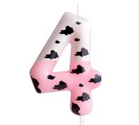 Cxryrzhe 4th Birthday Candle Cow Number 4 Candle Cow Cake Decoration Birthday Party Supplies Pink Black Spot Cow Animal Zoo Themed Cake Topper Decorations for Kids Boy Girl Party Decor Supplies