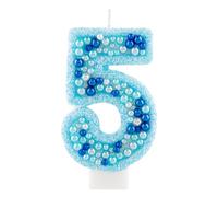 Cxryrzhe 5th Birthday Candle Sweet Blue Number 5 Glitter Candle Bead Design Cake Topper Decorations for Girls Boy Women Party Decor Anniversary Celebrations Supplie