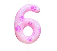 Cxryrzhe 6th Birthday Candle Dog Paw Number 6 Candle Dog Paw Cake Decoration Birthday Party Supplies Pink Dog Paw Print Themed Cake Topper Decorations for Kids Boy Girl Party Decor Supplies