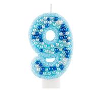 Cxryrzhe 9th Birthday Candle Sweet Blue Number 9 Glitter Candle Bead Design Cake Topper Decorations for Girls Boy Women Party Decor Anniversary Celebrations Supplie