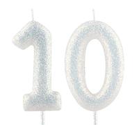Cxryrzhe Birthday Candle Number 10 White Iridescent 10th Glitter Birthday Candles Cake Topper Decorations for Party Celebration Decor Supplies