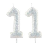 Cxryrzhe Birthday Candle Number 11 White Iridescent 11th Glitter Birthday Candles Cake Topper Decorations for Party Celebration Decor Supplies