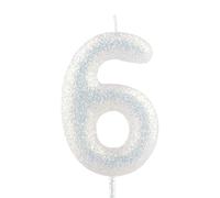 Cxryrzhe Birthday Candle Number 6 White Iridescent 6th Glitter Birthday Candles Cake Topper Decorations for Party Celebration Decor Supplies