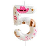 Cxryrzhe Birthday Candles Number 5 Pink Cowboy Pattern 5th Birthday Party for Baby Girl Boy Birthday Cake Topper Graduation Celebration Anniversary Cowboy Party Decorations Cowgirl Theme