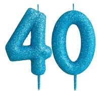 Cxryrzhe Blue Number 40 Glitter Birthday Candle Cake Topper Decoration for Girls Kids Adults Birthday Party Wedding Anniversary Celebration