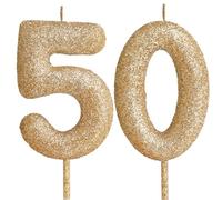 Cxryrzhe Gold Number 50 Glitter Birthday Candle, Unscented, Indoor Use, Long Lasting, Safe, Versatile, Ornate, Novelty Candle, Perfect for Birthday Parties, Weddings, Anniversaries and More