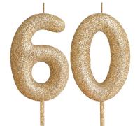 Cxryrzhe Gold Number 60 Glitter Birthday Candle Cake Topper Decoration for Girls Kids Adults Birthday Party Wedding Anniversary Celebration