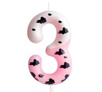 Cxryrzhe Number 3 Birthday Candle Cow Cake Decoration Pink Black Spot Animal Zoo Themed Cake Topper Unscented