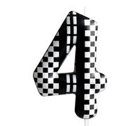 Cxryrzhe Racing Cars Number 4 Candle - Birthday Cake Topper - Black & White Checkered Pattern - Eco-friendly & Odorless - Perfect for Kids' Birthday Parties