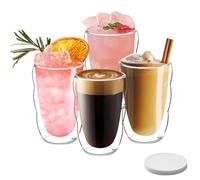 CxutSa 4X 450ml Double Walled Glass Coffee Mugs with Coaster, Borosilicate Glass Latte Cappuccino Expresso Cups Large Glass Coffee Cups for Tea, Milk, Juice Ice Cream Dessert, Hot Cold Drinks