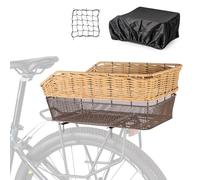 CXWXC Rear Bike Basket - Large Bicycle Rear Basket with Cargo Net and Waterproof Cover, Hand-Woven Baskets Rear Large Capacity