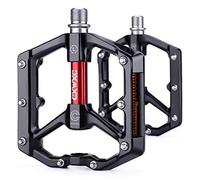 CXWXC Road/MTB Bike Pedals - Aluminum Alloy Bicycle Pedals - Mountain Bike Pedal with Removable Anti-Skid Nails (Black-Red)