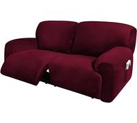 CXYKN Extra Wide 75" - 100", Recliner 2 Seater Sofa Covers, Velvet Plush, Wine Red, 6-Piece, Modern, Stretch Fit, Elastic Straps, Machine Washable