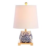 CXYWBD 16" Ceramic LED Lamp, Owl Base, Bedroom, Room,College Dorm, Coffee Table, Bookcase, Blue/White Suitable for bedrooms, Living Rooms, Offices, Book(Single)
