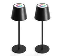 CXYWBD 2 Pack LED Cordless Table Rechargeable Battery, Stepless Dimming, Metal Portable Lamp Camping, Restaurant suitable for bedrooms, living rooms, offices, book(RGB+Warm Light (Black Housing))