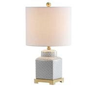 CXYWBD 21.5" Ceramic Metal Ginger Jar Table Lamp, Contemporary Style, Bedroom, Room, Office, Bookcase, White/Navy Suitable for bedrooms, Living Rooms, Offices, Book