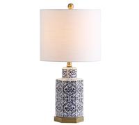 CXYWBD 23.5" Ginger Jar Ceramic Metal Table Traditional Bedside Lamp Room Office, Included, Blue/White Suitable for bedrooms, Living Rooms, Offices, Book