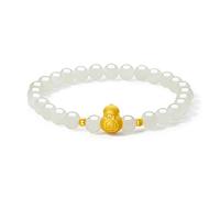 CXYWBD 24k solid gold bracelet for women, real pure gold jewelry fortune bag gourd charm gold white jade ded bracelet for men teen girls