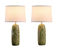 CXYWBD 25 Inch Green Ceramic Table Lamp, Set of Two, White Lampshade, with Leaf Pattern Room Bedroom Bedside Suitable for bedrooms, Living Rooms, Offices, Book(2 Pack)