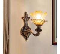 CXYWBD American Copper Lights Creative Glass Luxury Wall Vintage Classical European Aristocratic Lighting Carving Living Room Bedroom Decoration Lamp,