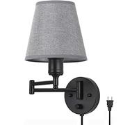 CXYWBD Appliques murales, à bras oscillant - Plug in/Wall Mount, abat-jour en tissu lin, applique murale réglable, éclairage mural industriel V-intage de lecture for chevet cham