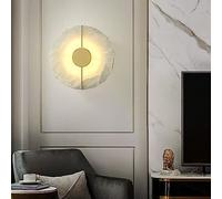 CXYWBD Copper Marble Lamps丨Nordic Living Room Light丨Postmodern Background Round Sconces丨LED Dimmable Wall Lamp Light Compatible with Bedroom,Circle