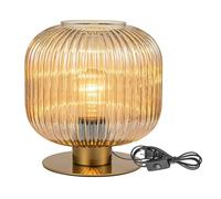 CXYWBD Handmade Ribbed Glass Table Lamp with Vintage Gold Base, Bedroom, Room, Study and Bookshelf Suitable for bedrooms, Living Rooms, Offices, Book(Amber)