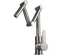 CXYWBD Kitchen Faucet Hot and Cold Water Brass Kitchen Sink Tap Deck Mounted Commercial Pot Filler Faucet Folding Stretchable Three-Joint Swing Arm Single Handle,Brushed Economic Thriving