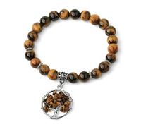 CXYWBD Natural Stone Charm Bracelets 8mm Tiger Eye Reiki Tree Of Life 7 Chakra Yoga Strand Bracelet For Women Healing Jewelry
