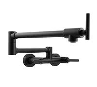 CXYWBD Pot Filler Faucet,Wall Mount Double Joint Swing Arms Brass Folding Faucet,2 Hole 2 Handle Pot Hot and Cold Water Mixer Filler Taps,Black Thriving