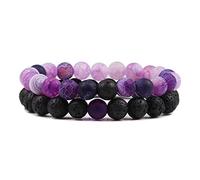 CXYWBD Set Bracelet Couples Distance Black White Natural Lava Stone Tiger Eye Beaded Yoga Bracelets For Men Women Elastic Rope Jewelry