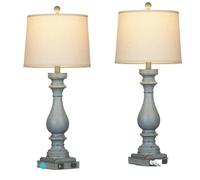 CXYWBD Tall Table Lamp with Charging Port and AC Outlet, Dimmable Touch Control, Bedroom Room, Retro Blue 2 Pack Suitable for bedrooms, Living Rooms, Offices, Book