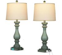 CXYWBD Tall Table Lamp with Charging Port and AC Outlet, Dimmable Touch Control, Bedroom Room, Retro Green 2 Pack Suitable for bedrooms, Living Rooms, Offices, Book