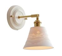 CXYWBD Vintage Ceramic Gooseneck Brass Lamp White Ribbed Glass for Living Kid's Room Bedroom Bedside Wall Light T-155(13cm*17cm)