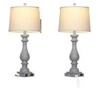 CXYWBD Vintage Tall Table Lamp with Charging Port and AC Outlet, Dimmable Touch Control, Bedroom Room, Light Gray 2 Pack Suitable for bedrooms, Living Rooms, Offices, Book