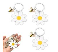 CXYYFIA 3 PCS Daisy Keyrings Funny Bee Keyring Daisy Flower Keychain Flower Bag Charms Novelty Keyrings for Girls Women,Purse Bag Accessories
