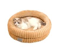 CXYYXF Cat Bed Kitten Bed, Washable Round Cat Beds for Indoor Cats, Super Soft Plush Faux Fur Pet Bed for Puppy and Kitten with Anti-Slip Bottom (Brown,Small)