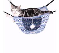 CXYYXF Cat Cage Hammock with Ball,Double Layer Hanging Adjustable Soft Pet Bed Suit for Kitten Ferret Puppy Rabbit or Small Pets, 2 Level Indoor Pet Bad for All Season (Navy,Medium)