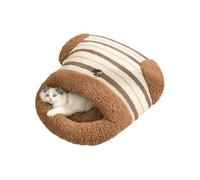 CXYYXF Cat Sleeping Bag, Cat Winter Sleeping Bag for Indoor Cats, Self Warming Bed Cave, Semienclosed Soft Plush Large Cats Sack Covered Bed with Cave for Kitten Puppy (Brown,Large)