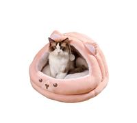 CXYYXF Covered Cat Bed, Orthopedic Cat Beds for Indoor Cats, Enclosed Cave Design with Washable Inner Cushion, Cute Bear Ears Decor & Hanging Pom - Pom for Cats & Small Dogs (Pink,Medium)