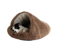 CXYYXF Dog Cave Bed for Cats, Waterproof Lining Anti Anxiety Calming Plush Beds, Fluffy Covered Hooded Cozy Burrow Pet Beds, Anti-Slip Bottom Detachable & Washable Pet Sleeping Bag (Khaki,Small)