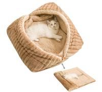 CXYYXF Self-Warming Cat Bed Mat for Cats Small Dogs, Function 4 in 1 Soft Plush, Washable Reversible Pet Mat Autumn Winter Indoor Snooze Sleeping for Kittens Puppy Dog (Brown,Medium)