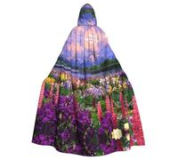 Cxzmnba Beautiful Flowers Mountain Unisex Cosplay Costume Halloween Hooded Cape Cloak for Party Dress Up Full-Length Uniform Robe