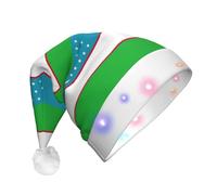 Cxzmnba Flag of the Republic of Uzbekistan LED Christmas Hat, Unisex Light Up Santa Cap for Adults, Holiday & Party & New Year Gift