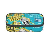 Cxzmnba Greece Map with Aegean Sea Pencil Case for Boys and Girls, Back-to-School Essential, Student Supplies, Pencil Bag
