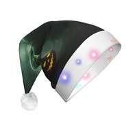 Cxzmnba Green Ghost Horror Halloween Pumpkin LED Christmas Hat, Unisex Light Up Santa Cap for Adults, Holiday & Party & New Year Gift